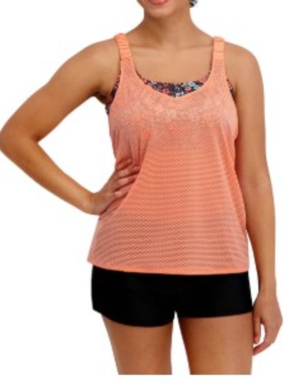 ZeroXposur Women’s 2 Piece Layered Tankini Set Coral Multiple Sizes